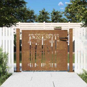 Garden Gate 105x80 cm Corten Steel Bamboo Design