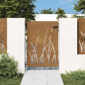 Garden Gate 85x150 cm Corten Steel Grass Design