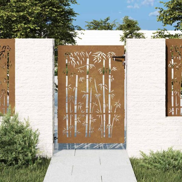 Garden Gate 85x150 cm Corten Steel Bamboo Design