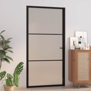 Interior Door 102.5x201.5 cm Black Matt Glass and Aluminium