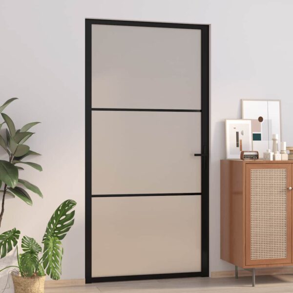 Interior Door 102.5x201.5 cm Black Matt Glass and Aluminium