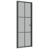 Interior Door 76x201.5 cm Black Matt Glass and Aluminium