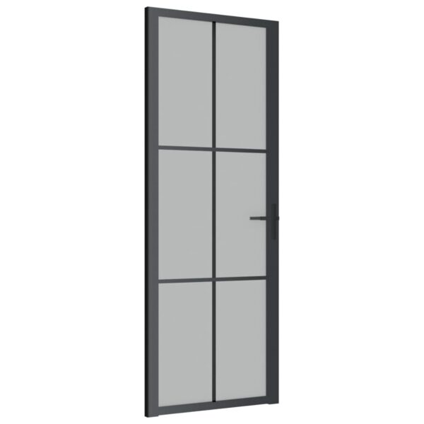 Interior Door 76x201.5 cm Black Matt Glass and Aluminium