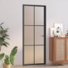 Interior Door 83x201.5 cm Black Matt Glass and Aluminium