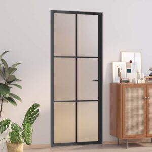 Interior Door 83x201.5 cm Black Matt Glass and Aluminium