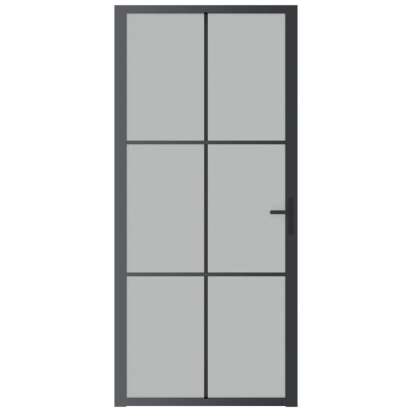 Interior Door 93x201.5 cm Black Matt Glass and Aluminium