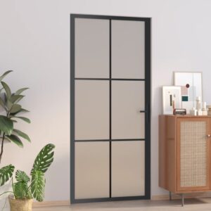 Interior Door 93x201.5 cm Black Matt Glass and Aluminium
