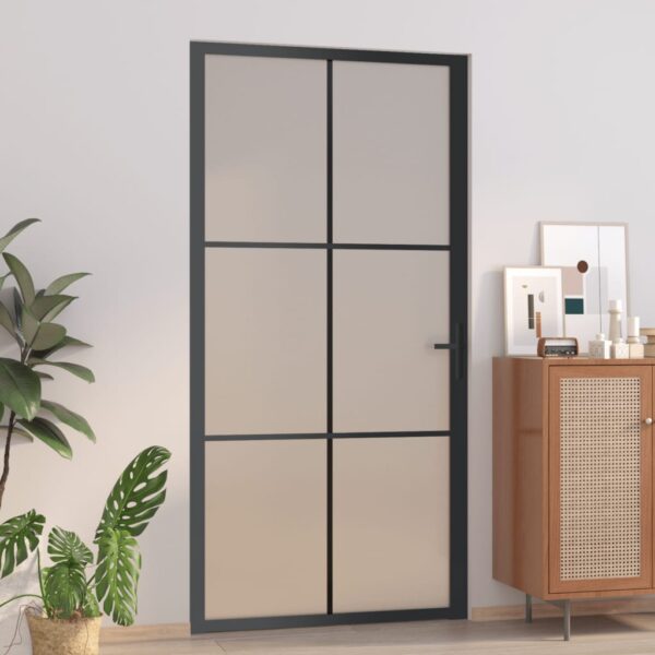 Interior Door 102.5x201.5 cm Black Matt Glass and Aluminium
