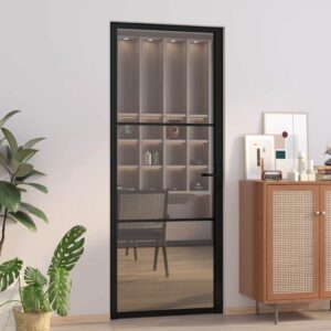 Interior Door 83x201.5 cm Black ESG Glass and Aluminium