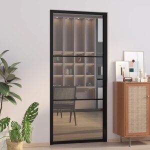 Interior Door 93x201.5 cm Black ESG Glass and Aluminium