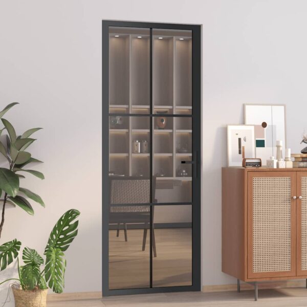 Interior Door 76x201.5 cm Black ESG Glass and Aluminium