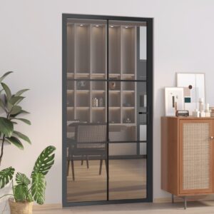 Interior Door 102.5x201.5 cm Black ESG Glass and Aluminium