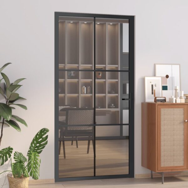 Interior Door 102.5x201.5 cm Black ESG Glass and Aluminium