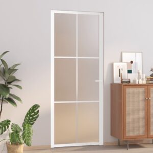 Interior Door 83x201.5 cm White Matt Glass and Aluminium