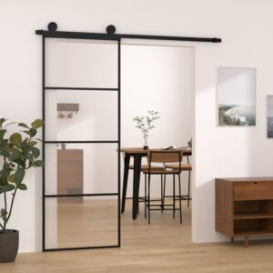 Sliding Door with Hardware Set 76x205 cm ESG Glass & Aluminium