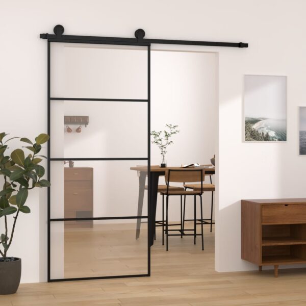 Sliding Door with Hardware Set 90x205 cm ESG Glass & Aluminium