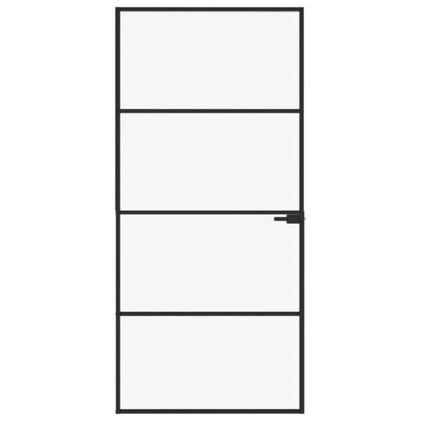 Interior Door Black 93x201.5 cm Tempered Glass & Aluminium