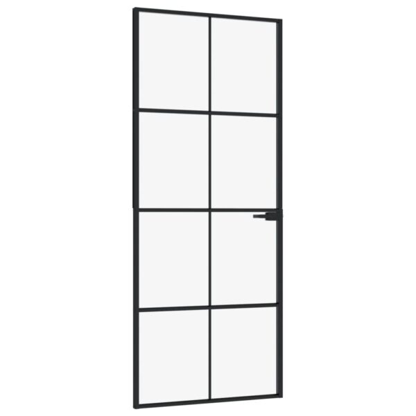 Interior Door Black 83x201.5 cm Tempered Glass & Aluminium