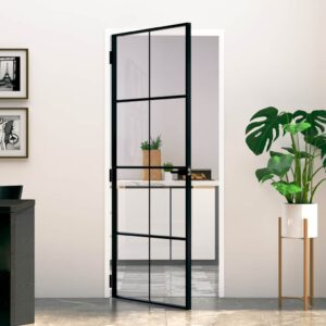 Interior Door Black 83x201.5 cm Tempered Glass & Aluminium