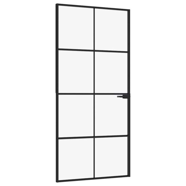 Interior Door Black 93x201.5 cm Tempered Glass & Aluminium
