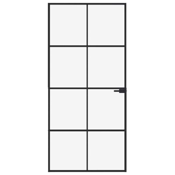Interior Door Black 93x201.5 cm Tempered Glass & Aluminium