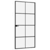 Interior Door Black 93x201.5 cm Tempered Glass & Aluminium