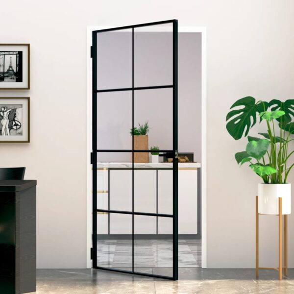 Interior Door Black 93x201.5 cm Tempered Glass & Aluminium