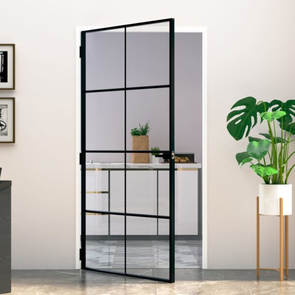 Interior Door Black 102x201.5 cm Tempered Glass & Aluminium