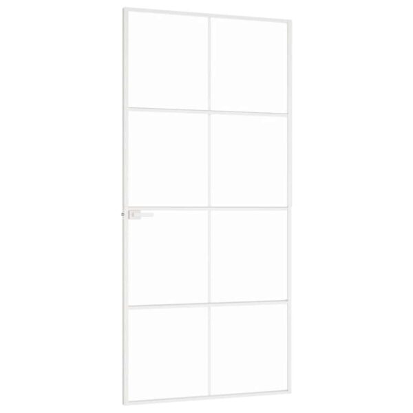 Interior Door White 93x201.5 cm Tempered Glass & Aluminium Slim