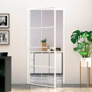 Interior Door White 93x201.5 cm Tempered Glass & Aluminium Slim