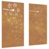 Garden Wall Decorations 2pcs 105x55cm Corten Steel Flower Design