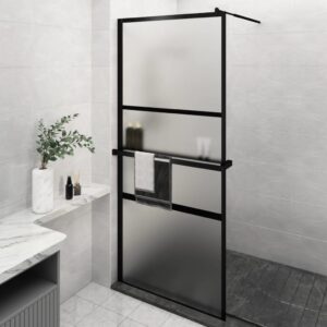 Walk-in Shower Wall with Shelf Black 100x195 cm ESG Glass & Aluminium