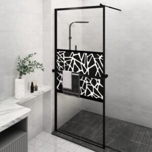 Walk-in Shower Wall with Shelf Black 100x195 cm ESG Glass & Aluminium
