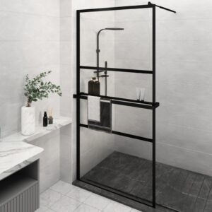 Walk-in Shower Wall with Shelf Black 115x195 cm ESG Glass & Aluminium