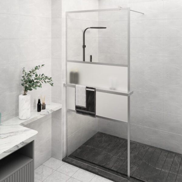 Walk-in Shower Wall with Shelf Chrome 90x195 cm ESG Glass & Aluminium