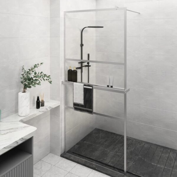 Walk-in Shower Wall with Shelf Chrome 100x195 cm ESG Glass & Aluminium