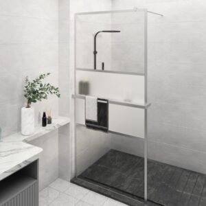 Walk-in Shower Wall with Shelf Chrome 100x195 cm ESG Glass & Aluminium