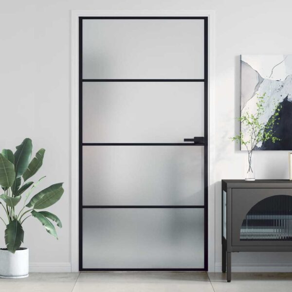 Interior Door Slim Black 102.5x201.5 cm Tempered Glass and Aluminium