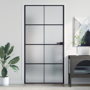 Interior Door Slim Black 102.5x201.5 cm Tempered Glass and Aluminium