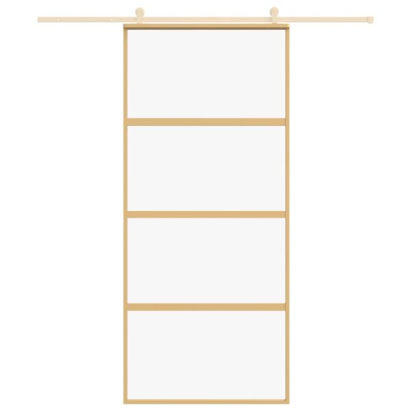 Sliding Door Gold 90x205 cm Clear ESG Glass and Aluminium