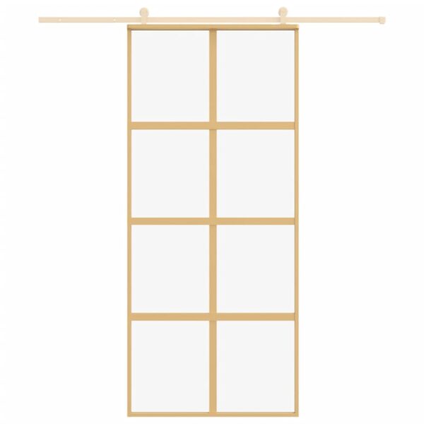 Sliding Door Gold 90x205 cm Clear ESG Glass and Aluminium