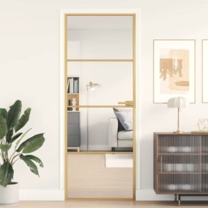 Interior Door Slim Golden 76x201.5 cm Tempered Glass and Aluminium