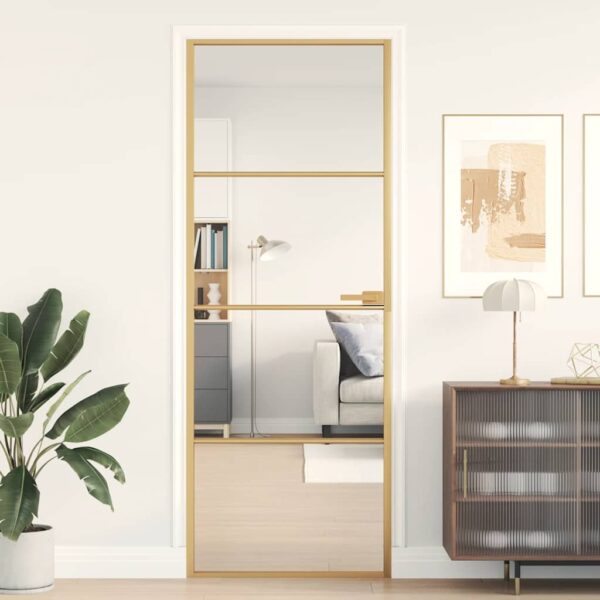 Interior Door Slim Golden 76x201.5 cm Tempered Glass and Aluminium