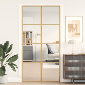 Interior Door Slim Golden 102.5x201.5 cm Tempered Glass and Aluminium