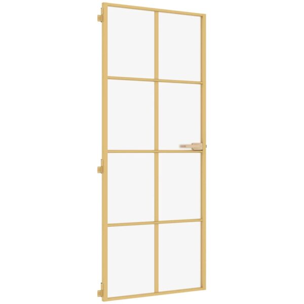 Interior Door Slim Golden 93x201.5 cm Tempered Glass and Aluminium