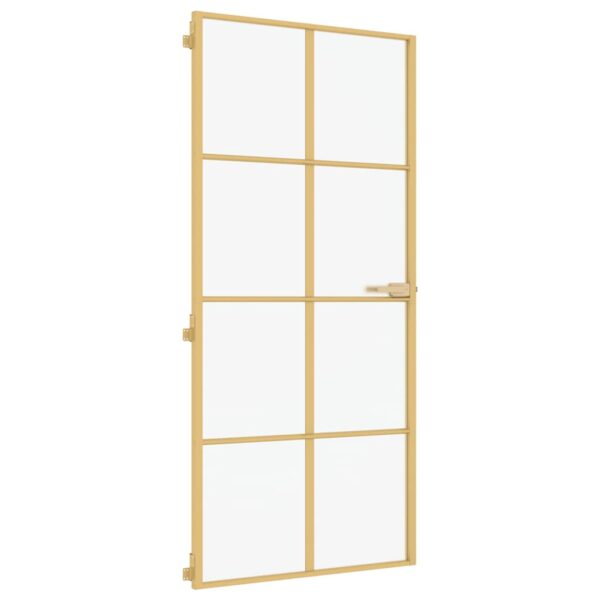 Interior Door Slim Golden 93x201.5 cm Tempered Glass and Aluminium