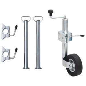 Trailer Jack Wheel 60 mm with 2 Support Tubes and 3 Split Clamps