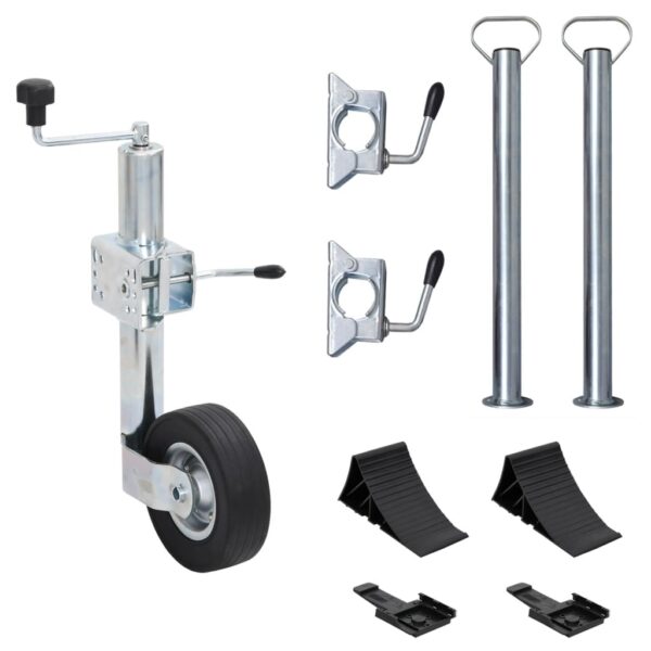 Trailer Jack Wheel 60 mm with 2 Support Tubes and 3 Split Clamps