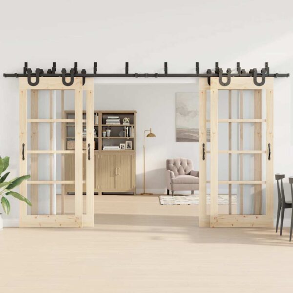 Sliding Door Hardware Kit 200 cm Steel Black