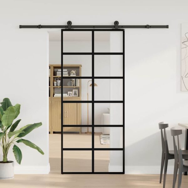 Sliding Door with Hardware Set 90x205 cm ESG Glass & Aluminium